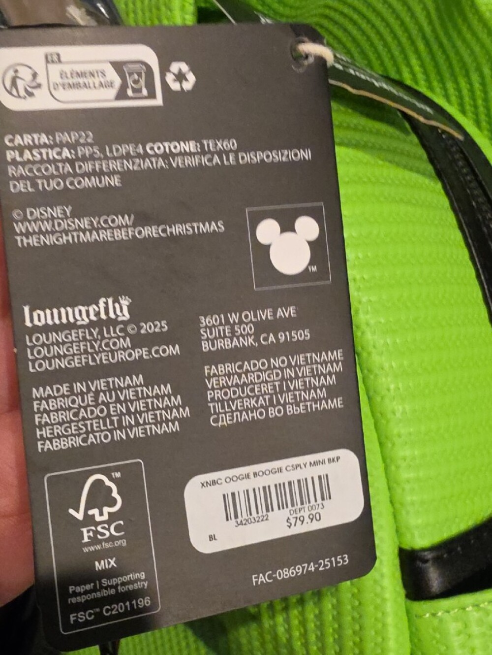 Disney Neon Green Oogie Boogie Mini Backpack - Picture 5 of 7